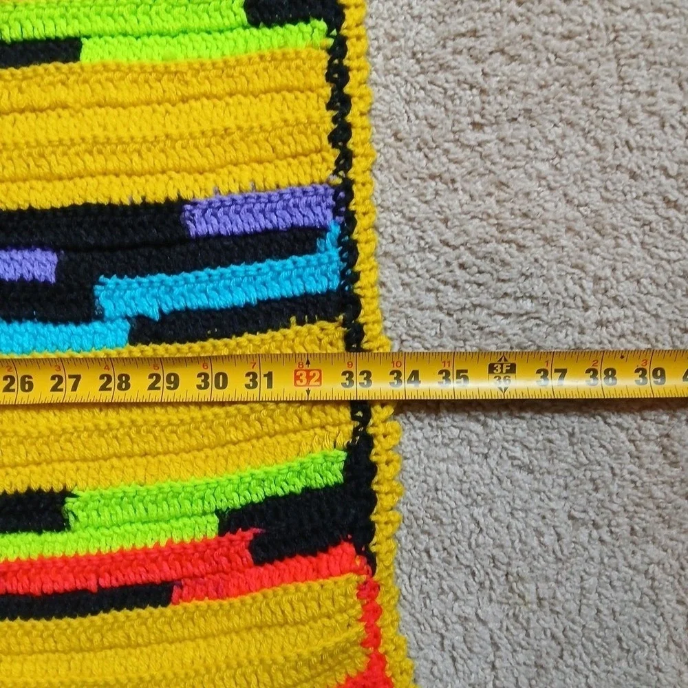 Handmade Afghan Crochet Blanket Yellow Neon 33.5